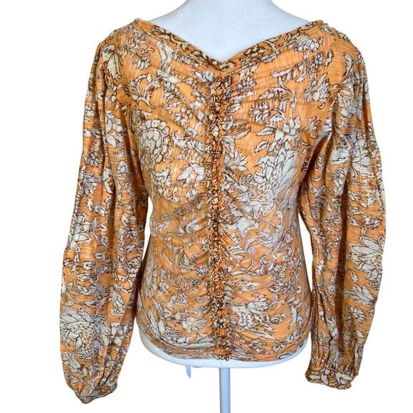 Free People Say The Word Cropped Top Blood Orange Combo Boho Rouched Hippie Sz L - Picture 9 of 16